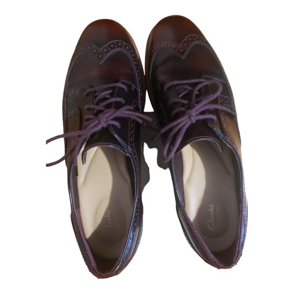 Clark’s Teadale Maira Oxford Shoe 8 1/2 M Red/Brown Platform Wing-tip Leather! - Picture 4 of 13